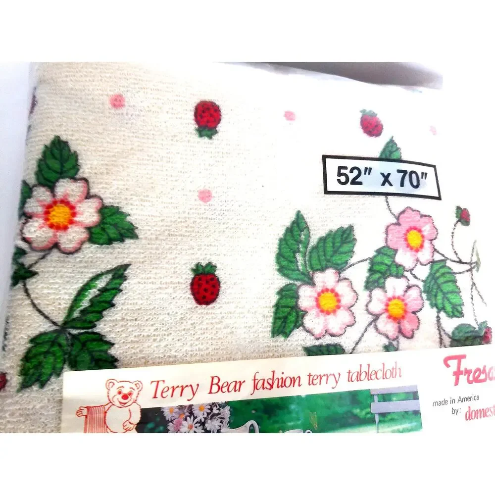Vintage Terry Bear Strawberry Terry Cloth Tablecloth 52x70 New Sealed